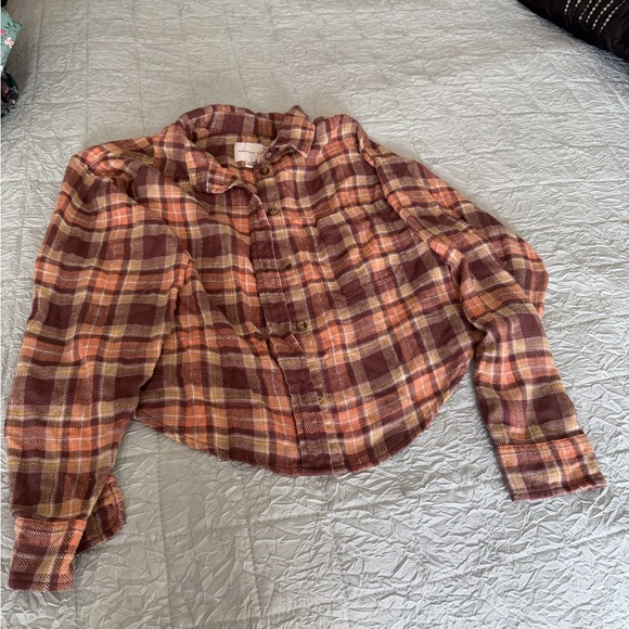 American Eagle Outfitters Tops - American Eagle Rust, Pink, and Cream Plaid Shirt Jacket